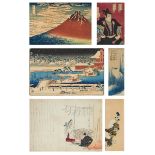 After Katsushika Hokusai (1760-1849), Utagawa Hiroshige (1797-1858), and Others, Six Woodblock Print