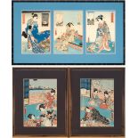 Utagawa Kunisada (Toyokuni III, 1786-1865), Five Woodblock Prints, frame 21.3 x 37.2 in — 54 x 94.5