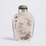 An Inside-Painted Glass 'Cat, Butterfly and Vegetables' Snuff Bottle, Signed Chen Renpu, Circa 1970,