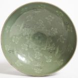 A Korean White Slip Inlaid Celadon Bowl, diameter 7.5 in — 19 cm