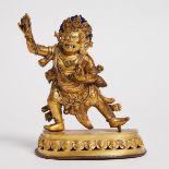 A Sino-Tibetan Gilt Bronze Figure of Vajrapani, 18th Century or Later, 十八世纪或更晚 汉藏 铜鎏金金刚手菩萨像, height