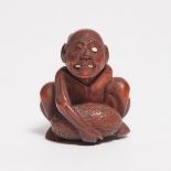 Attributed to Gyokkei, A Boxwood Netsuke of a Stone Lifter, Late 19th Century, 1.3 x 1.1 x 1.3 in —