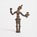 A Small Bronze Figure of a Deity Holding a Lotus, Central Asia, 14th Century or Earlier, height 3.4