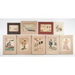 Utagawa Hiroshige (1797-1858), Keisai Eisen (1790-1848) and Others, Nine Woodblock Prints, 18th Cent