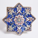 A Persian Star Pottery Tile, 19th Century, 十九世纪 波斯 星纹陶瓷瓦片, 7.6 x 7.6 in — 19.2 x 19.2 cm