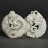 A White Jade Hinged Two-Part 'Dragon' Belt Fitting, Yuan-Ming Dynasty, 13th-15th Century, 元/明 白玉雕活环龙