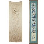 A Chinese Embroidered Silk Sleeve Band, Together With a White Silk 'Birds' Panel, 19th/20th Century,