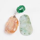 A Carved Agate Pendant, Together With Two Pieces of Jadeite Jewellery, 19th/20th Century, 晚清/民国 玛瑙雕瓜