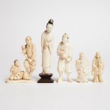 A Group of Five Chinese and Japanese Ivory Figures, 19th/20th Century, 晚清/民国 中国及日本牙雕一组共五件, tallest h