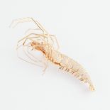 18k Yellow Gold Brooch, realistically formed as an articulated shrimp and set with 154 small brillia