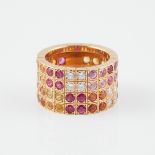 Cartier 18k Yellow Gold Band, set with 8 small brilliant cut diamonds and 76 full cut coloured sapph