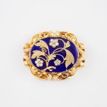 19th Century 18k Yellow Gold Oval Brooch, with halved pearls and overlain gold in a foliate motif on
