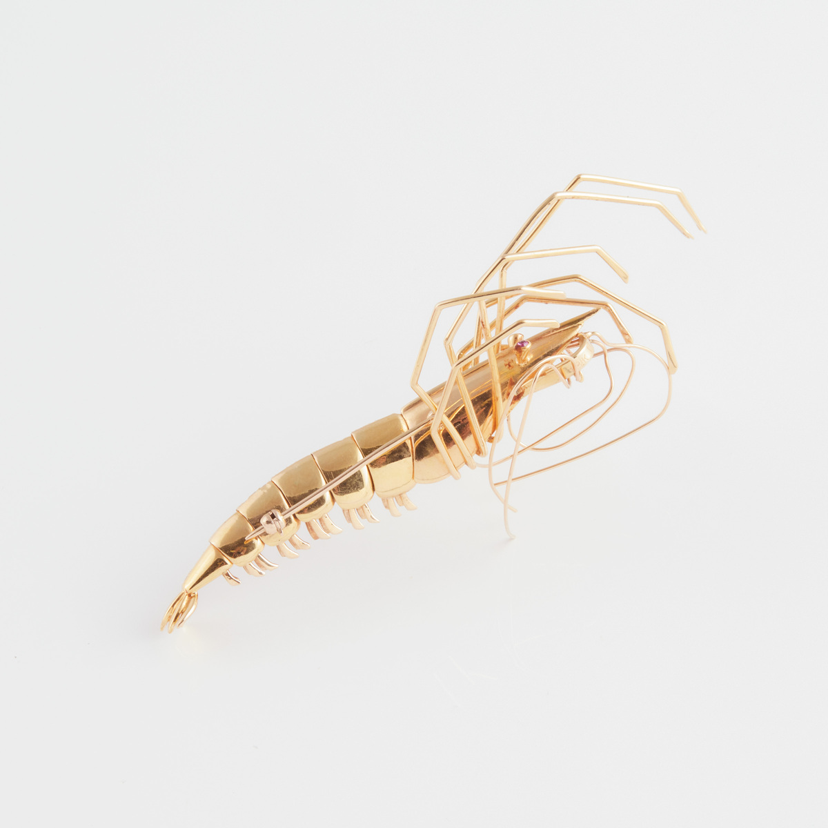 18k Yellow Gold Brooch, realistically formed as an articulated shrimp and set with 154 small brillia - Image 2 of 2