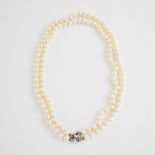 Double Strand Cultured Pearl Necklace, (8.8mm to 9.2mm) completed with a 14k white gold clasp set wi