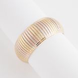 Italian 14k Three Colour Gold Strap Bracelet, with curved links, w. 1.0"