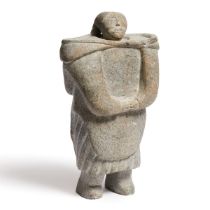 Kaudjak Alaku ᐊᓚᑯ (b. 1935), WOMAN WITH BRAIDS, CIRCA 1955, stone, 11.5 x 5 x 3.5 in — 29.2 x 12.7 x