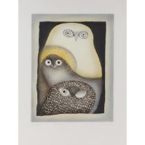 Ningiukulu (Ningeokuluk) Teevee ᓂᒋᐅᑯᓗ ᑎᕕ (b. 1963), OWLS IN MOONLIGHT, 2007, etching and aquatint, s