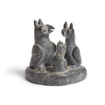 Joe Talirunili ᔪᐅ ᑕᓚᕈᓂᓕ (1893-1976), FAMILY OF OWLS, stone, 3 x 3.25 x 2.25 in — 7.6 x 8.3 x 5.7 cm