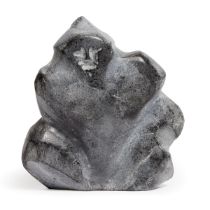 John Kavik ᔭᓐ ᑲᕕ (1897-1993), SEATED FIGURE, stone, 9 x 9 x 3 in — 22.9 x 22.9 x 7.6 cm