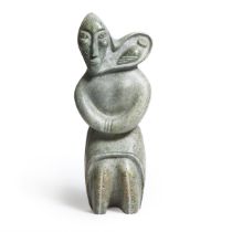 David Ruben Piqtoukun ᑎᕕᑎ ᐱᑐᑯ ᕈᐱᐃᓐ (b. 1950), WOMAN WITH OWL, 2011, stone, catlinite, 19.25 x 17.25