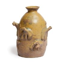 Donat Anawak ᐊᓇᑯᐊ (1920-1990), POT WITH HUNTER AND ANIMALS, CIRCA 1966, glazed ceramic, 11.5 x 9.25