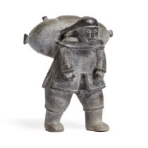 Isapic Qanguq ᑲᒍ (b. 1918), HUNTER WITH KIVIAQ, CIRCA 1965, stone, 9 x 7.5 x 5.5 in — 22.9 x 19.1 x