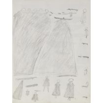 Parr ᐸ (1893-1969), UNTITLED (HUNTERS AND ANIMALS), double-sided graphite drawing, sheet 23.75 x 18