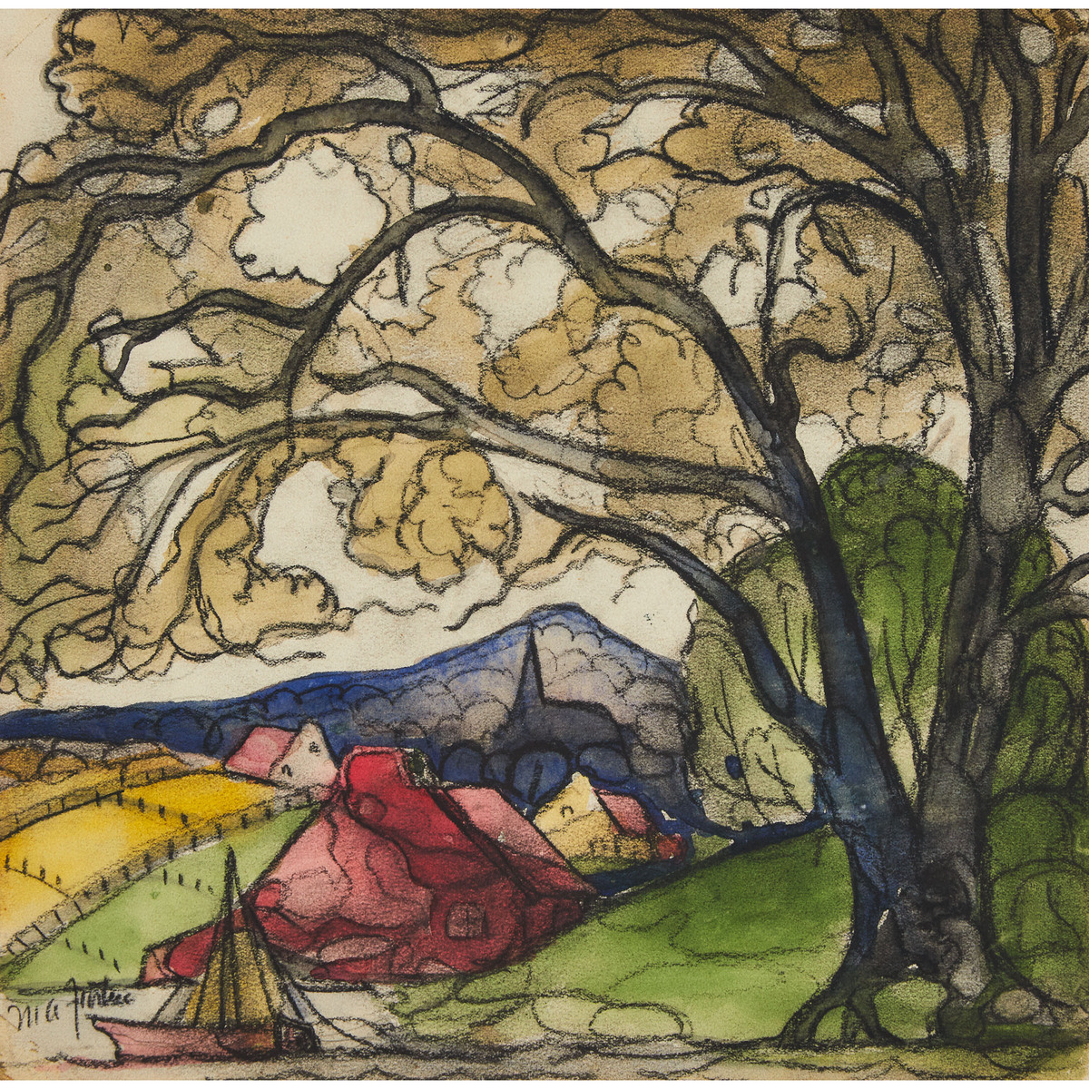 Marc-Aurèle Fortin, RCA (1888-1970), UNTITLED (ÎLE D'ORLÉANS), watercolour and charcoal on paper lai