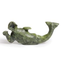 Kiawak (Kiugak) Ashoona ᑭᐊᒐ, OC, RCA (1933-2014), SEA CREATURE, CIRCA 1962, stone, 5 x 11 x 3.25 in