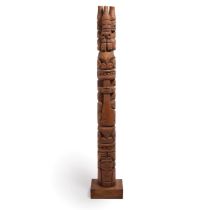 Attributed to Ray Williams (1933-1988), MONUMENTAL MODEL TOTEM POLE, wood, stain, subject 73 x 7.5 x