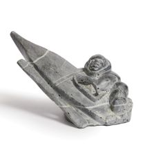 Davidialuk Alasua Amittu ᑎᕕᑎᐊᓗ (1910-1976), SINKING KAYAK, stone, 7.25 x 12.5 x 7.25 in — 18.4 x 31.