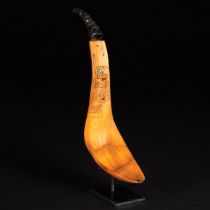 Unidentified Artist, FIGURAL FEAST LADLE, CIRCA 1880, sheep horn, mountain goat horn, abalone, coppe