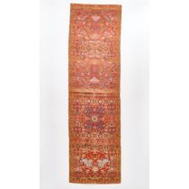 An Apricot-Ground Silk Brocade Chair Cover, 19th Century, 清 十九世纪 杏地刺绣瑞兽螭龙纹椅披, length 70.1 in — 178 c