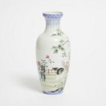 A Falangcai Enameled 'Rabbits' Eggshell Porcelain Vase, Republican Period (1912-1949), 民国 珐琅彩玉兔诗纹瓶 '