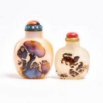 Two Shadow Agate Snuff Bottles, 19th/20th Century, 晚清 影子玛瑙烟壶一组两件, tallest height 3 in — 7.6 cm (2 Pi