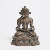 A Bronze Seated Figure of Amitayus, 17th Century or Later, 十七世纪或更晚 铜无量寿佛, height 6.1 in — 15.4 cm