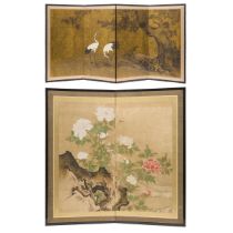 Two Small Japanese Floor Screens, Meiji/Taisho Period (1868-1926), two-panel screen height 42 in — 1