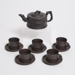 Liu Jianping (b.1957), A Yixing Zisha Bamboo-Form Teapot Set With Five Cups and Saucers, 刘建平 (1957-