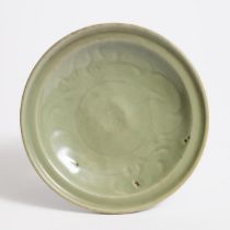 A Small Longquan Celadon Dish, Ming Dynasty (1368-1644), 明 龙泉划花小碟, diameter 7.9 in — 20 cm