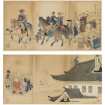 Toyohara Chikanobu (1838-1912), Two Triptychs at Chiyoda Castle, 豊原周延 (1838-1912) 三联版画一组两件, frame 22