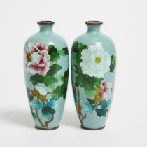 Ota Toshiro (1869-1940), A Pair of Small Ginbari Cloisonné Enamel 'Floral' Vases, Meiji Period (1868