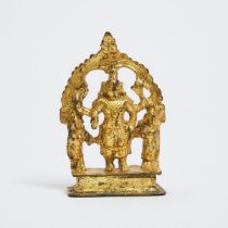 A Small Gilt Bronze Shrine of Vishnu, 9th Century or Later, height 3.5 in — 8.9 cm