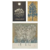 Joichi Hoshi (1913-1979), Three Woodblock Prints of Trees, largest frame 16.7 x 16.1 in — 42.3 x 40.