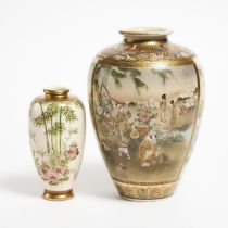 A Satsuma 'Ladies and Children' Vase, Signed Shuzan, Together With a Satsuma 'Birds and Flowers' Vas