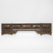 A Large Chinese Gilt Wood Canopy Bed Panel, 19th Century, 清 十九世纪 金木雕大型床板, length 86.6 in — 220 cm