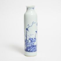 A Blue and White 'Birds and Flowers' Sleeve Vase, Transitional Period, 17th Century, 过渡期 青花花鸟纹筒瓶, he