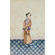 A Large Chinese Pith Painting of a Lady, 19th Century, 清 十九世纪 通草画仕女像 镜框, image 11 x 6.9 in — 28 x 17