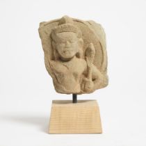 A Khmer Stone Fragment Depicting Padmapani, 12th Century, 十二世纪 喀什米尔岩雕莲花手菩萨, 6.3 x 5.5 in — 16 x 14 c