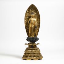 A Japanese Gilt Wood Figure of Amida Buddha, Edo/Meiji Period, 19th Century, height 23.2 in — 59 cm