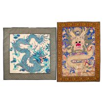 Two Gold-Thread Embroidered Silk 'Dragon' Panels, 19th Century, 清 十九世纪 盘金绣龙纹绣片一组两件, longest length 3